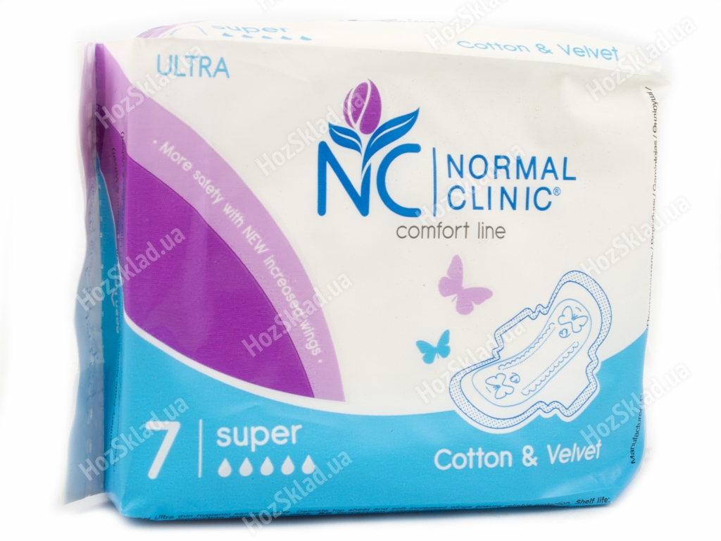 Прокладки для крит. дней Normal Clinic Comfort ultra cotton&velvet 5капель (цена за уп. 7шт) NCF08B
