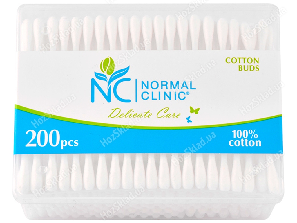 Ватні палички косметичні Normal clinic пластик 200шт (у коробці) VPN021