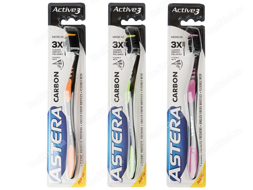 Зубная щетка Astera Active3 Carbon Medium (средняя жесткость)