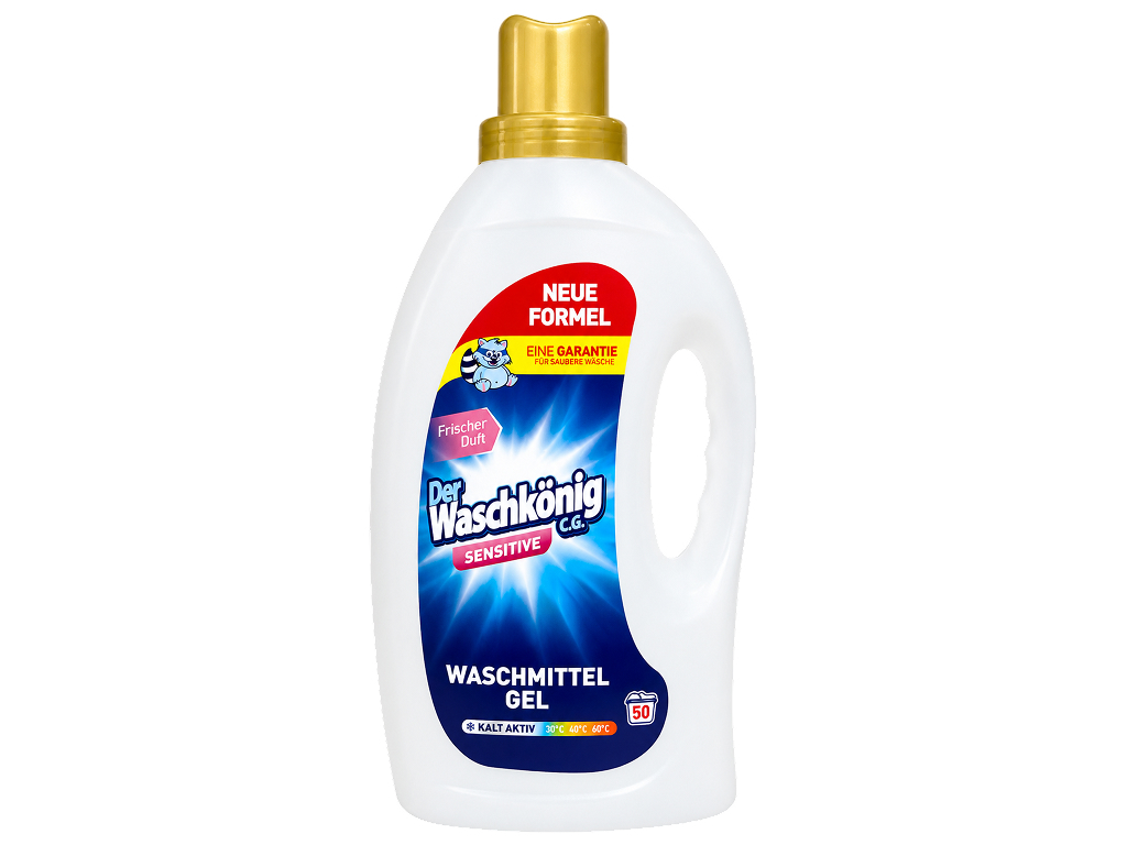 Гель для стирки Der Waschkonig Sensitive, для белого и цветного белья, 1,5 л, 50 циклов