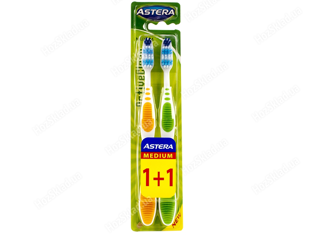 Зубна щітка Astera Active Clean 1+1 (середня жорсткість)