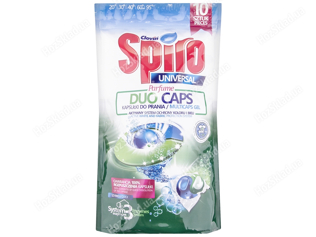 Капсули для прання гелеві двокамерні Spiro Duocaps Universal для білих і кольорових тканин 10х18г