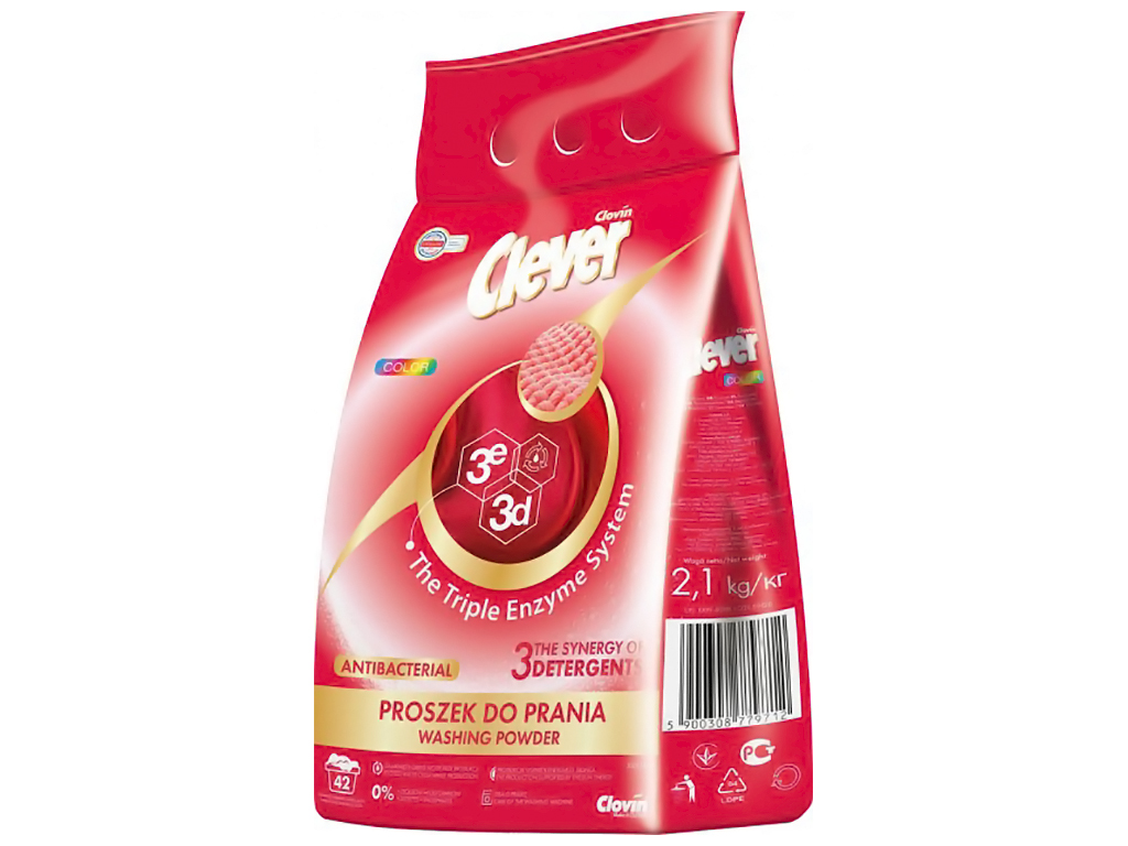 Средство для стирки Clever Color, порошкообразное, 2,1кг