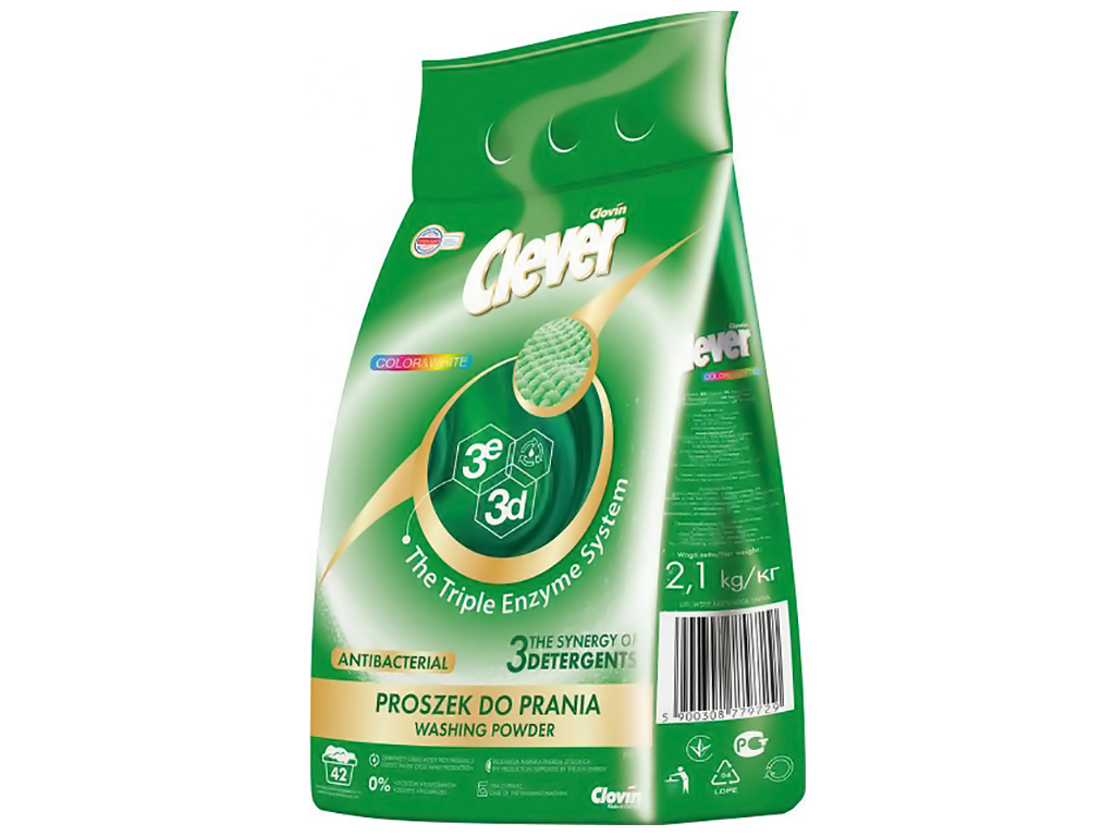 Средство для стирки Clever Color&White, порошкообразное, 2,1кг