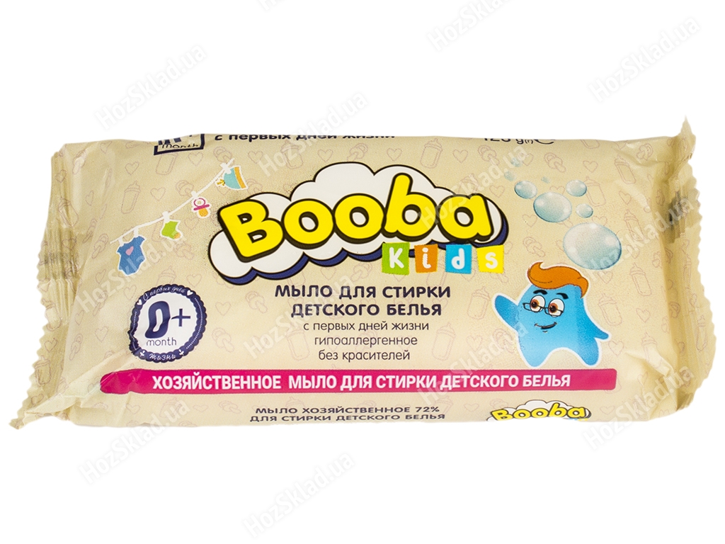 Мило господарське Booba тверде 72% для прання дитячого одягу та постільної білизни (0 +) 125г