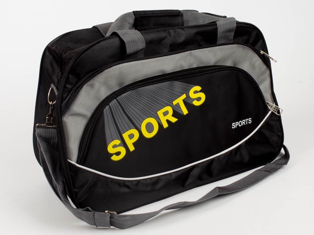 Сумка спортивная чёрная с серыми вставками "SPORT"