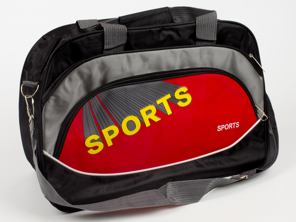 Сумка спортивная чёрная с красными вставками "SPORT"