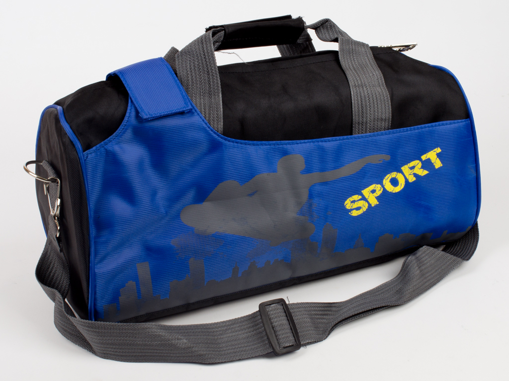 Сумка спортивная черная с синими вставками "SPORT"