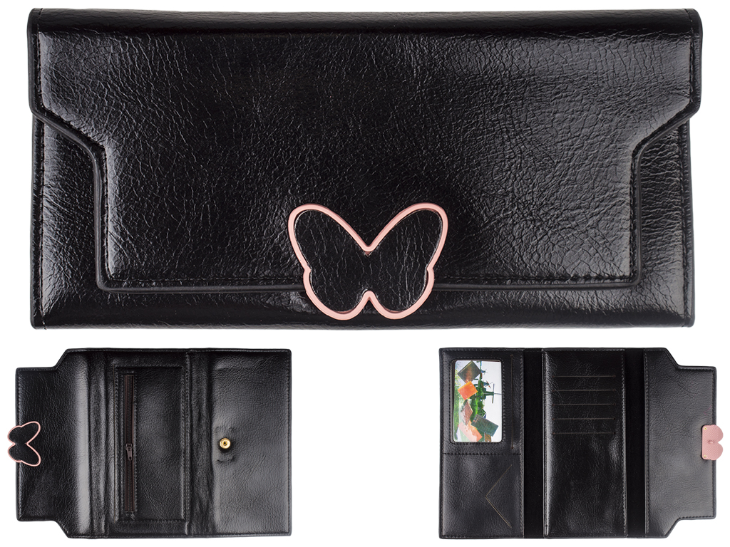 Кошелек женский кожзам.  черный 18х2,5х9см