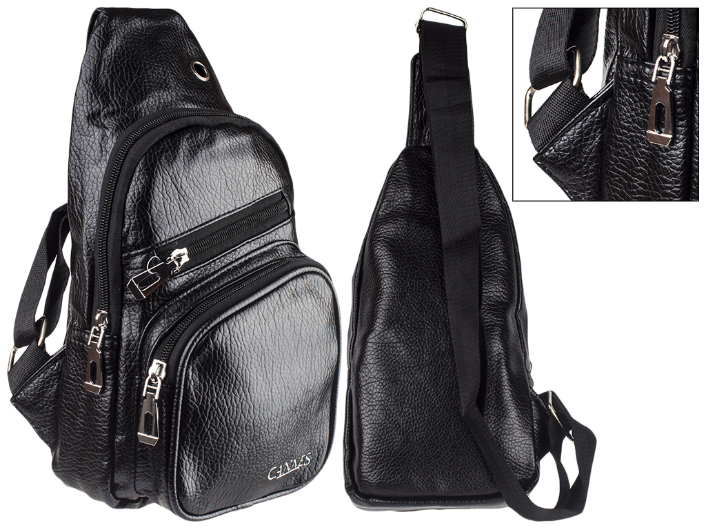 Сумка-рюкзак на плечо кожзам. "Cannes" черная 17х8х30см