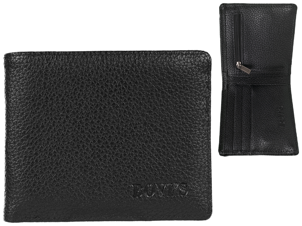 Кошелек мужской кожзам. черный "Bovis" 11,5х3х9см
