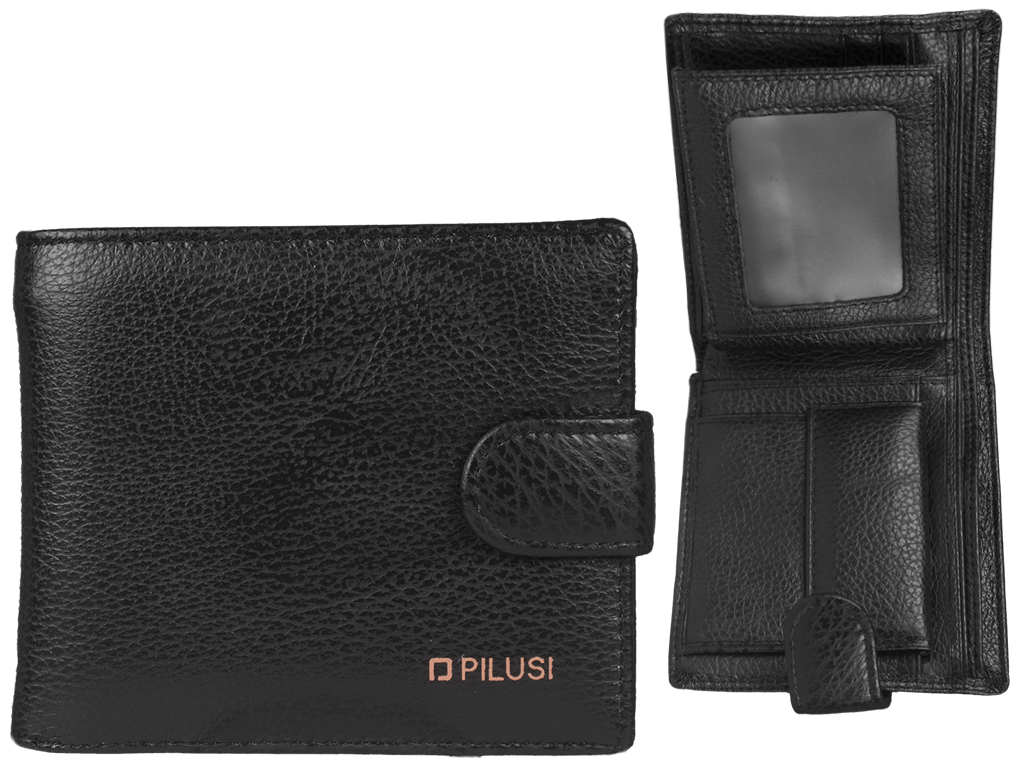 Кошелек мужской кожзам. черный "Pilusi" 11,5х2,5х9,5см