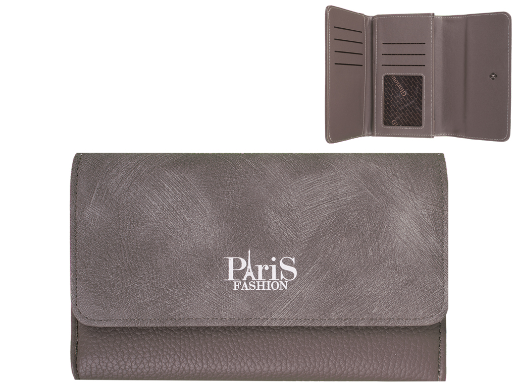 Кошелек женский кожзам. серый "Paris" 16х3х10см
