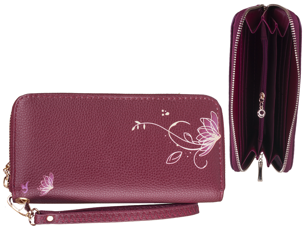 Гаманець-клатч жіночий кожзам. "Квітка" на змійці червоний 19х2,5х9,5см