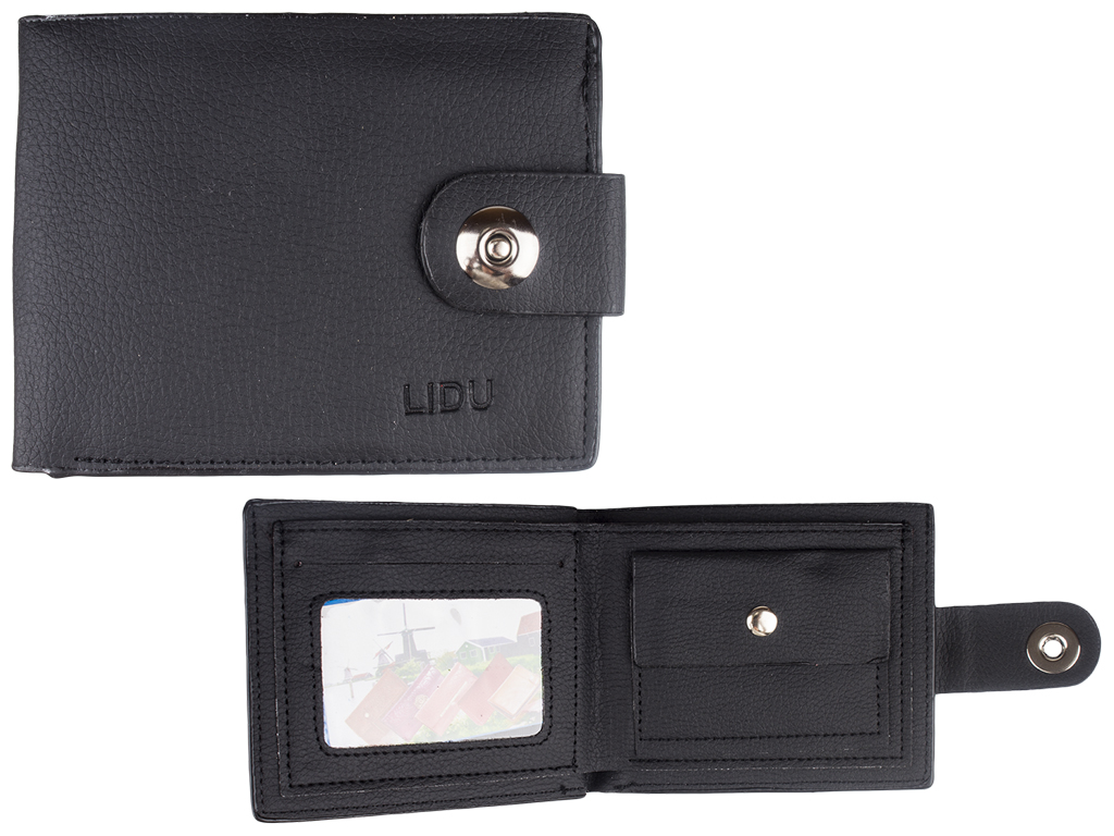 Кошелек мужской кожзам. черный "LIDU" 12х2,5х9,5см