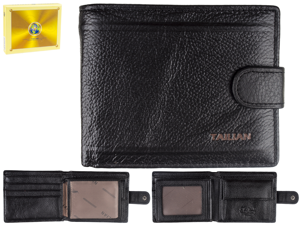 Кошелек мужской кожаный черный Tailian 12х2,5х9,5см