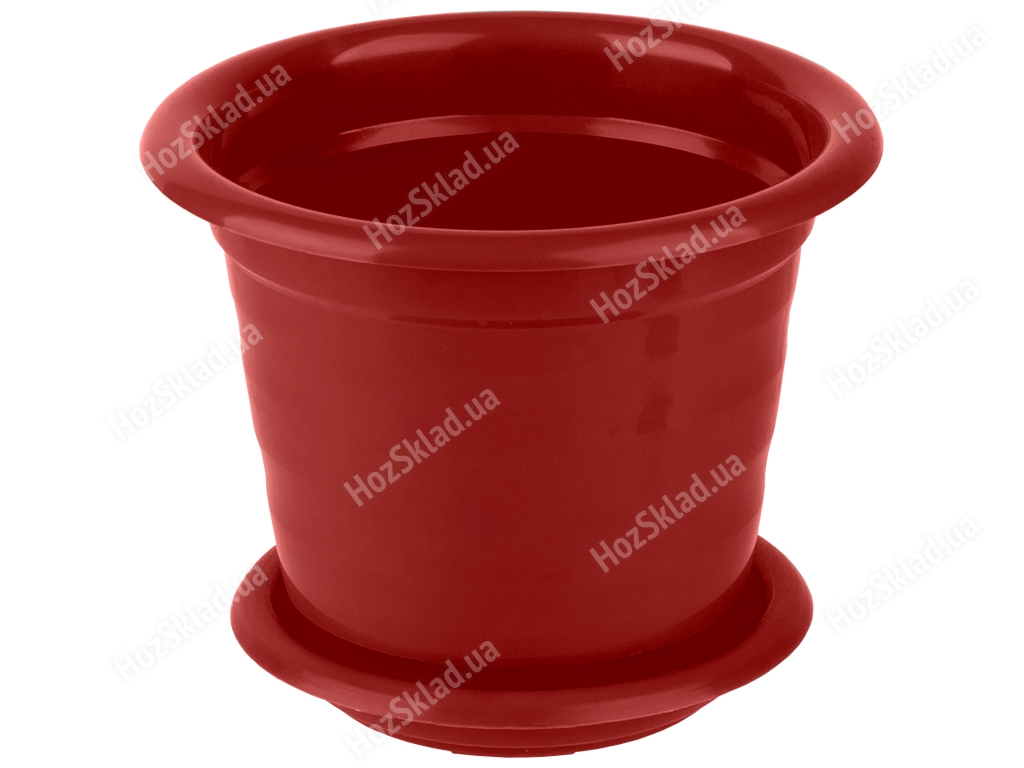 Горщик для квітів з підставкою круглий 140мм 0,7л (колір червоний) Консенсус
