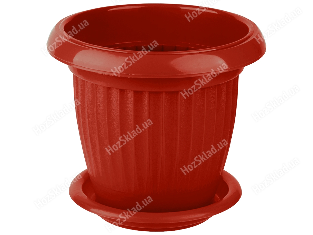 Горщик для квітів з підставкою круглий 190мм 2,0л (колір червоний) Консенсус