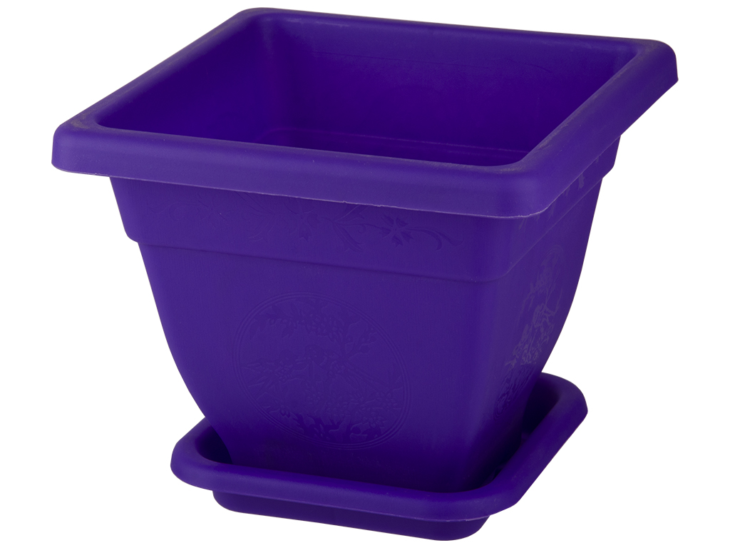 Горщик для квітів квадратний з підставкою №2 250x250мм 6л (колір фіолетовий) Консенсус