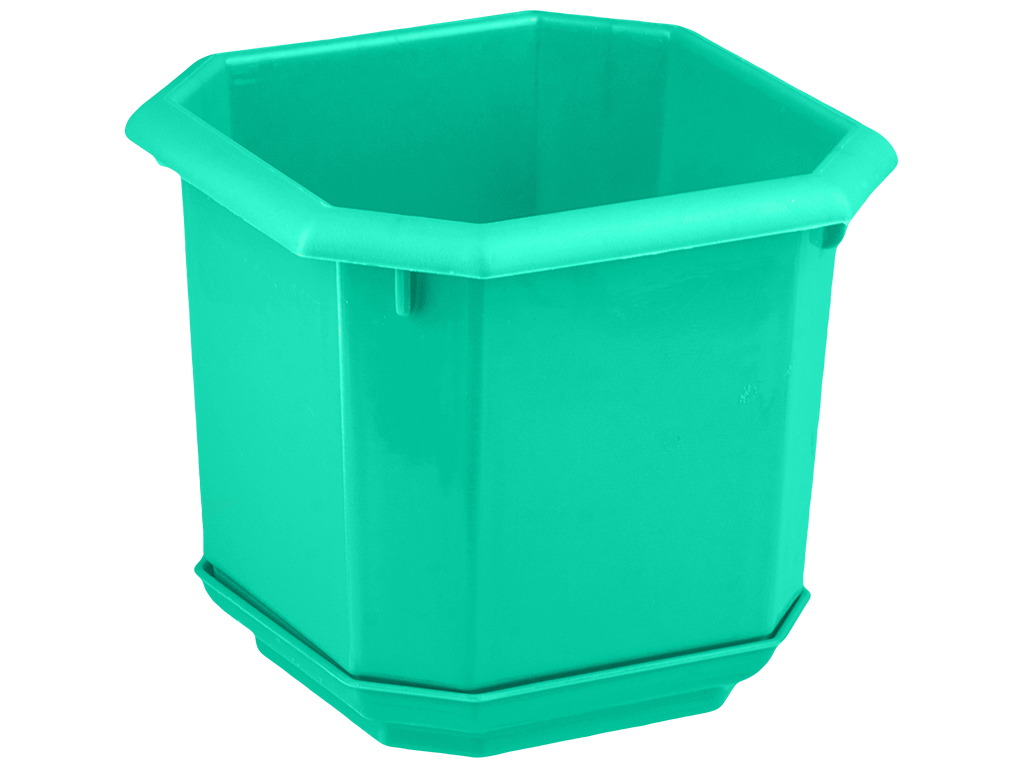 Горшок для цветов восьмигранный с подставкой 9,5x9,5см (нар. 12x12см) (цвет бирюзовый) Консенсус