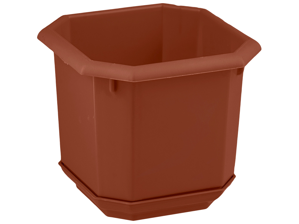 Горщик для квітів восьмигранний з підставкою 15x15см (зов. 20x20см) (колір коричневий) Консенсус