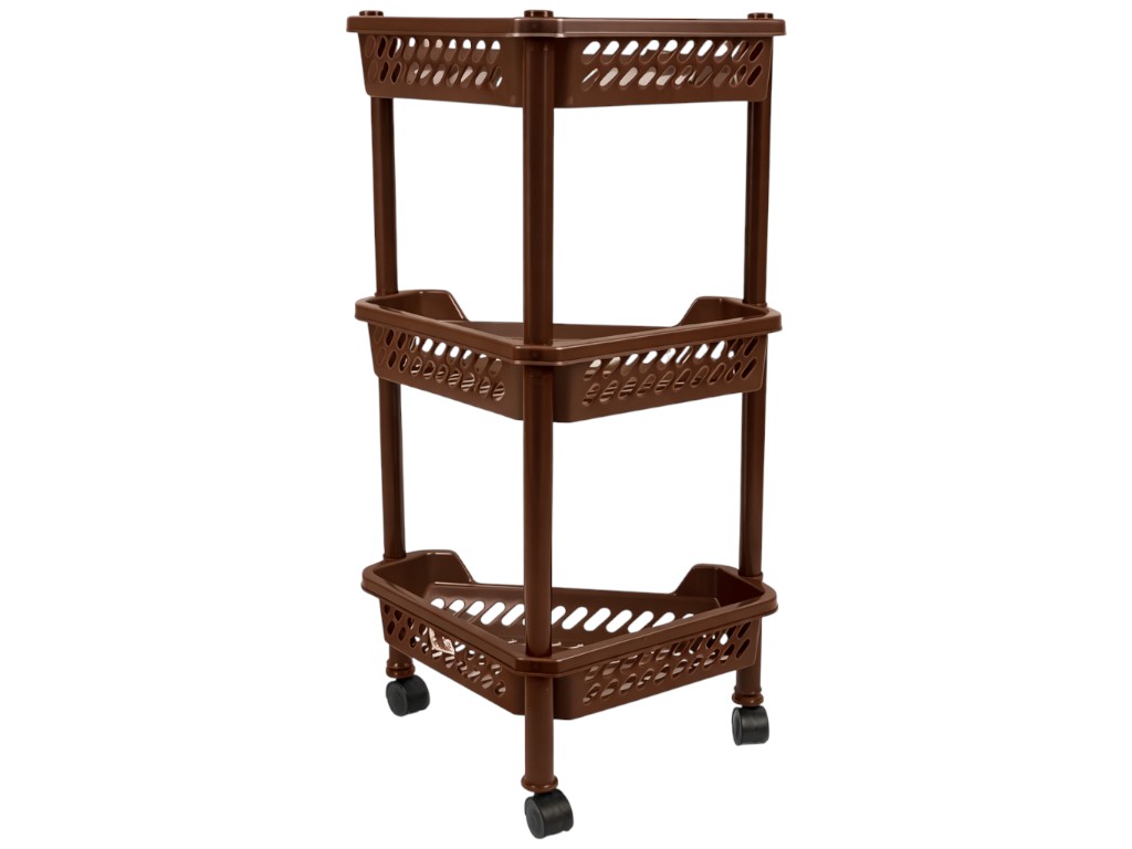 Этажерка угловая напольная трёхъярусная Консенсус, пластик, 40×28×70см, цвет коричневый