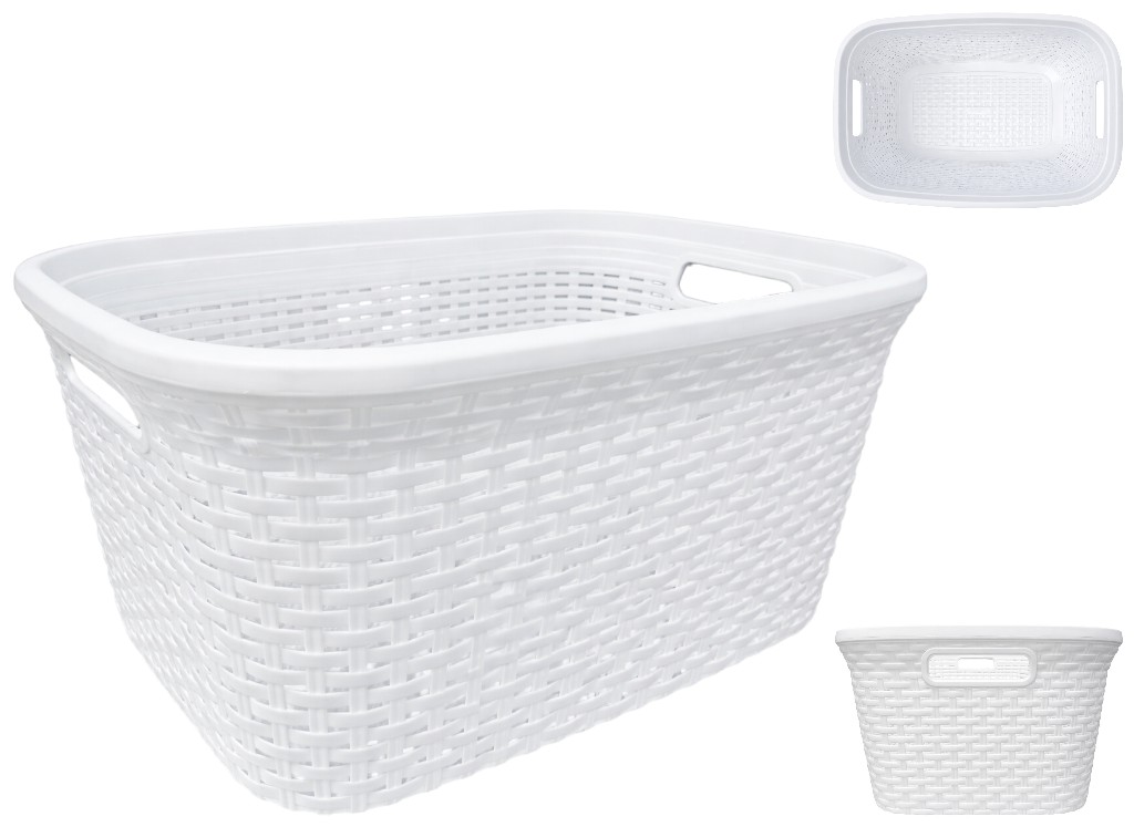 Корзина с рамой Rattan, без крышки, пластик, 40л, 52×36×25см, цвет белый