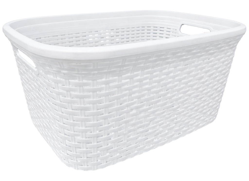 Корзина с рамой Rattan, без крышки, пластик, 40л, 52×36×25см, цвет белый