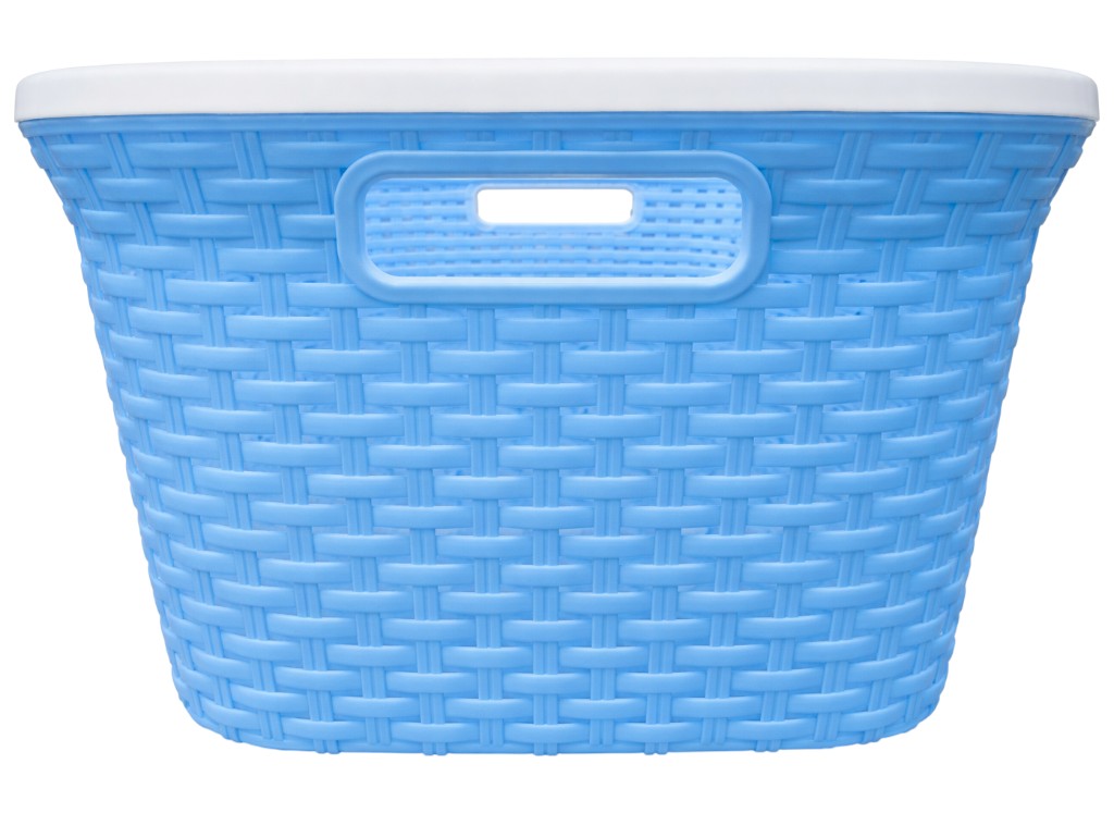 Корзина с рамой Rattan, без крышки, пластик, 40л, 52×36×25см, цвет голубой