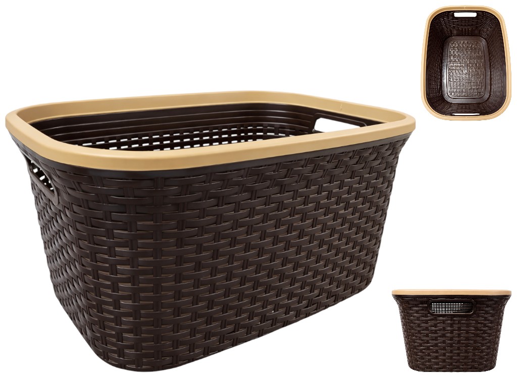 Корзина с рамой Rattan, без крышки, пластик, 40л, 52×36×25см, цвет коричневый