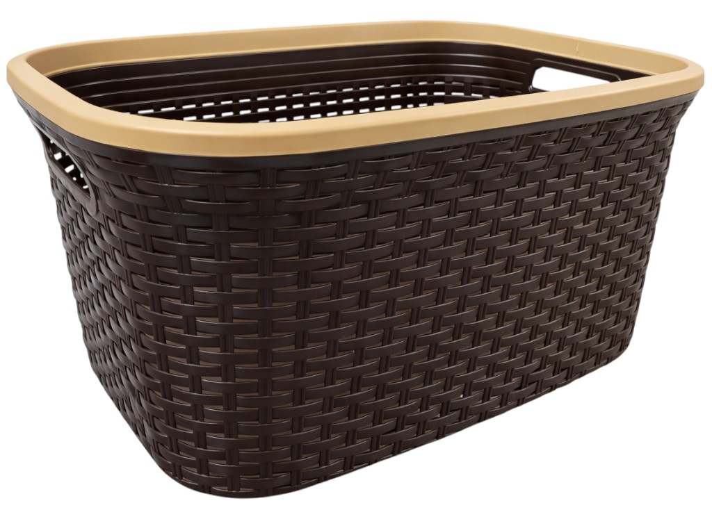 Корзина с рамой Rattan, без крышки, пластик, 40л, 52×36×25см, цвет коричневый