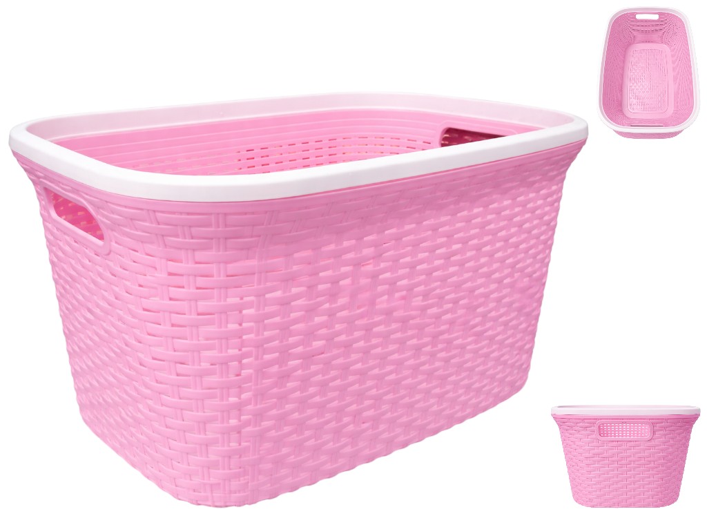 Корзина с рамой Rattan, без крышки, пластик, 40л, 52×36×25см, цвет розовый