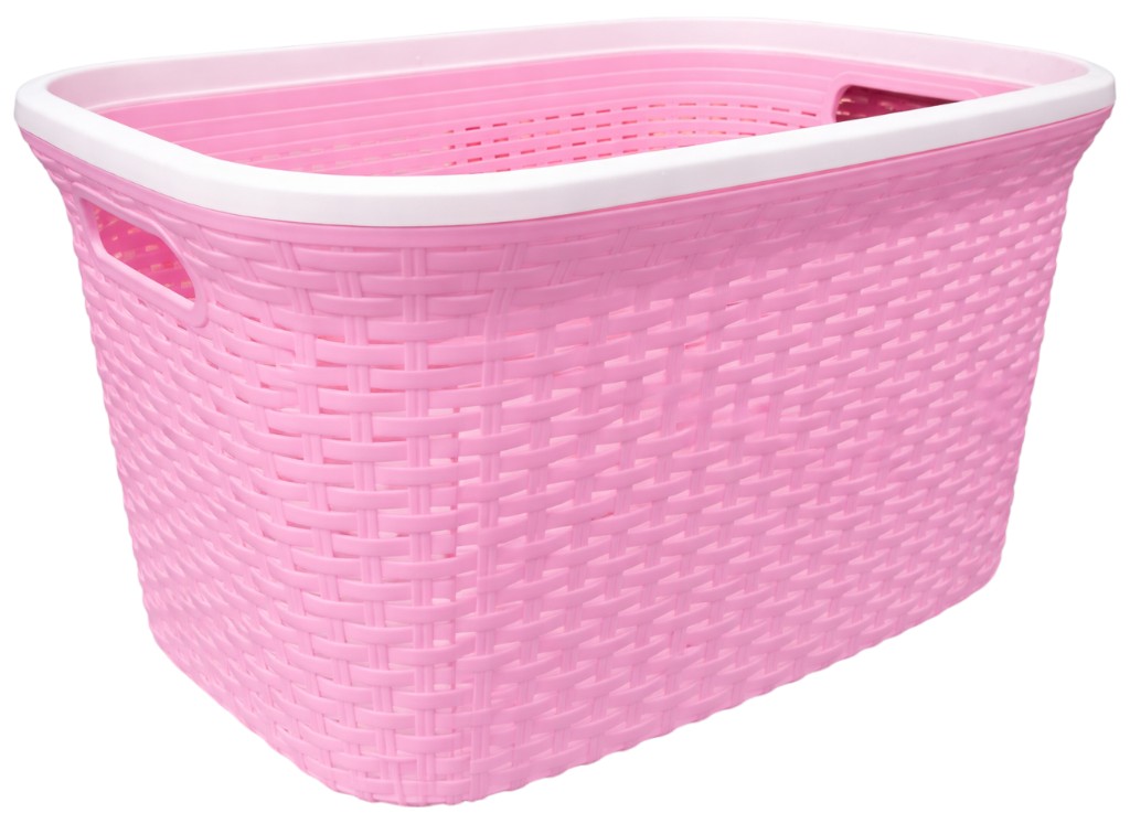 Корзина с рамой Rattan, без крышки, пластик, 40л, 52×36×25см, цвет розовый