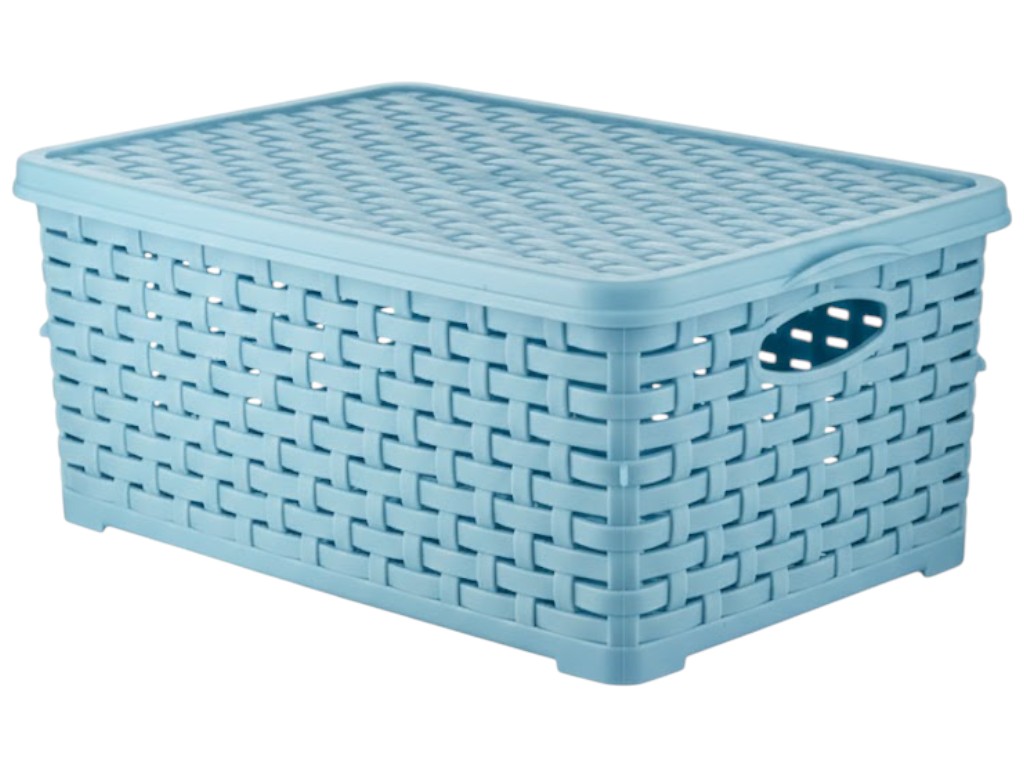 Кошик Basket Rotang, з кришкою, пластик, 7л, 28×19×12,5см, колір блакитний