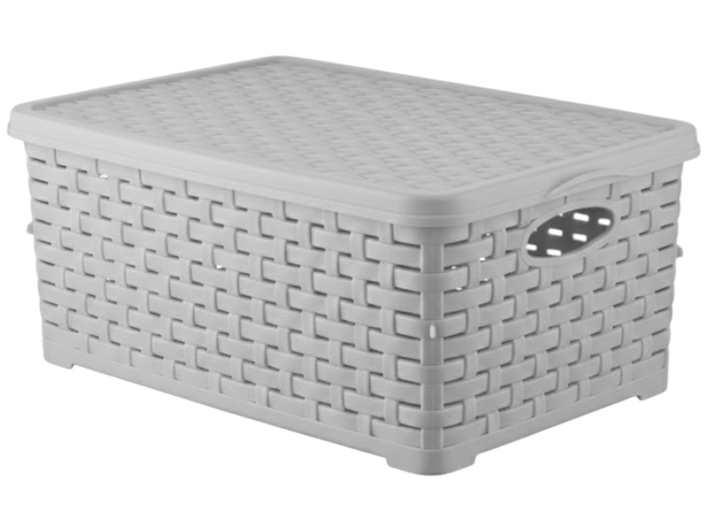 Кошик Basket Rotang, з кришкою, пластик, 7л, 28×19×12,5см, колір сірий