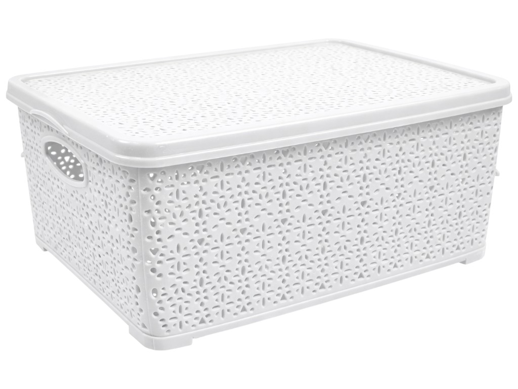 Корзина Basket Кружево, с крышкой, пластик, 7л, 28×19×12,5см, цвет белый