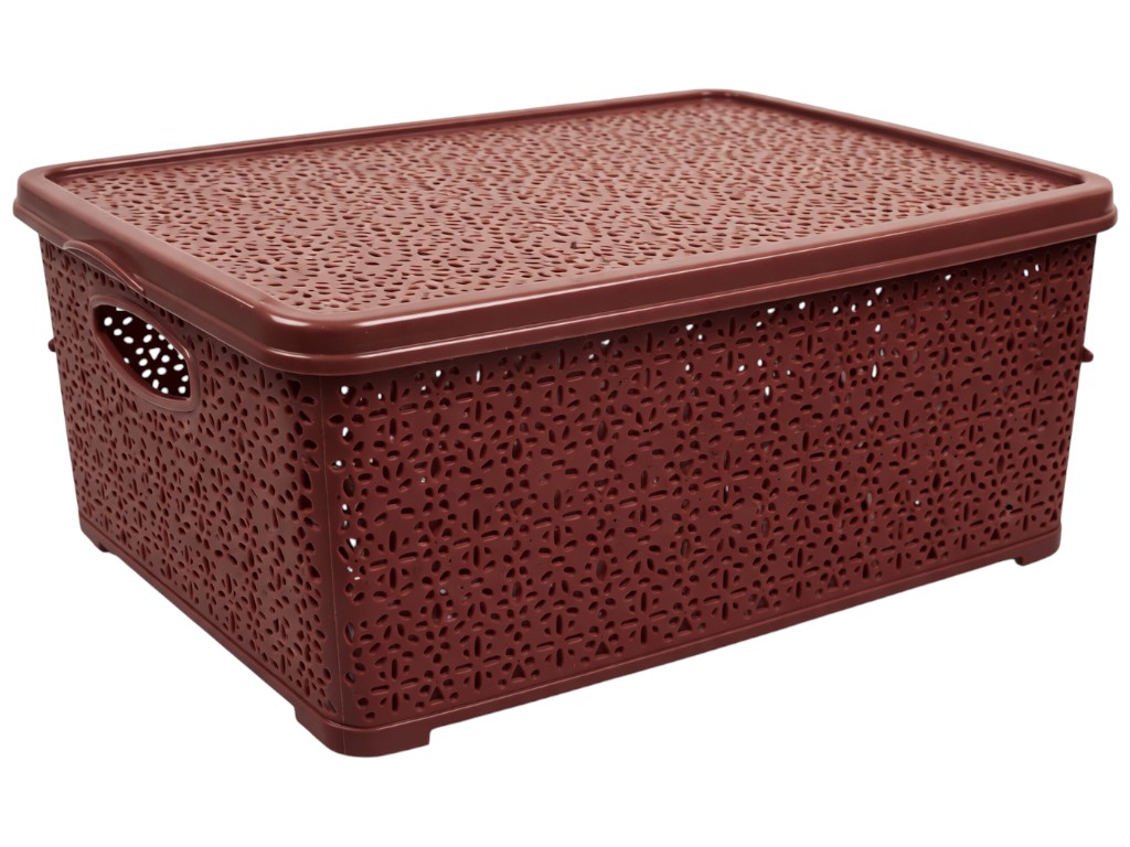 Корзина Basket Кружево, с крышкой, пластик, 7л, 28×19×12,5см, цвет коричневый
