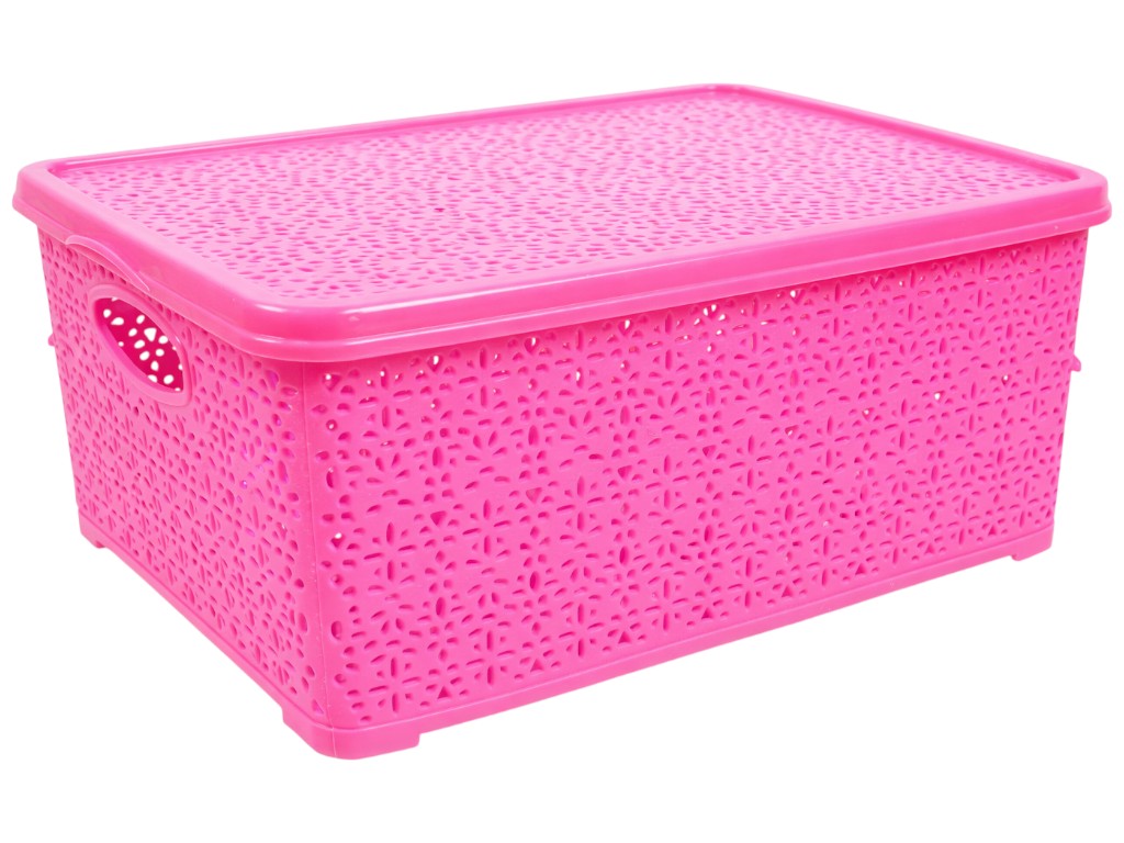 Кошик Basket Мереживо, з кришкою, пластик, 7л, 28×19×12,5см, колір рожевий