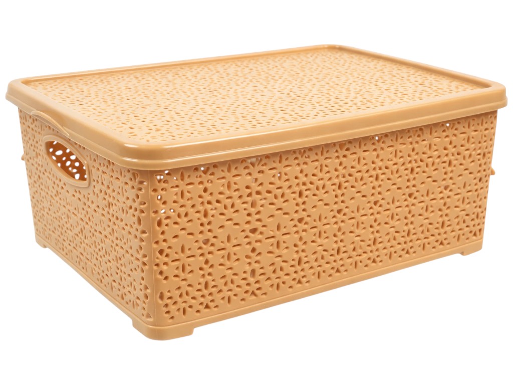 Корзина Basket Кружево, с крышкой, пластик, 7л, 28×19×12,5см, цвет бежевый