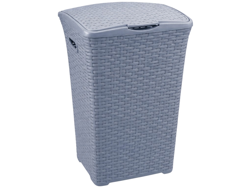 Кошик для білизни Rotang, з кришкою, пластик, 50л, 56×42,5×33,5см, колір сірий