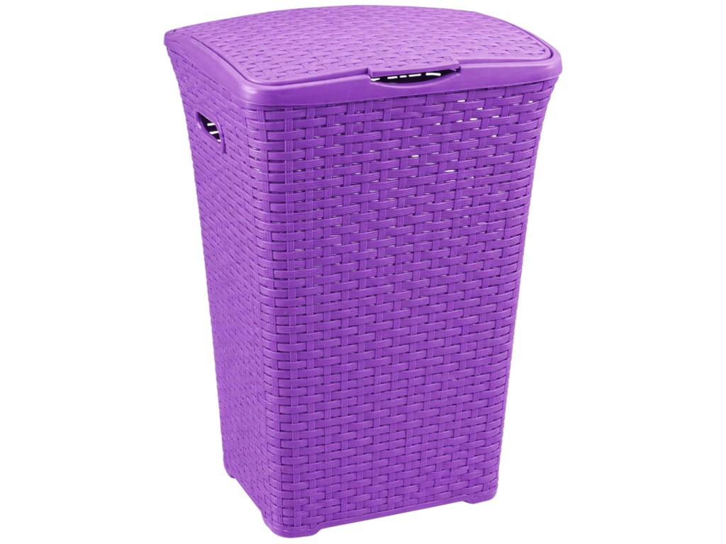 Кошик для білизни Rotang, з кришкою, пластик, 50л, 56×42,5×33,5см, колір фіолетовий