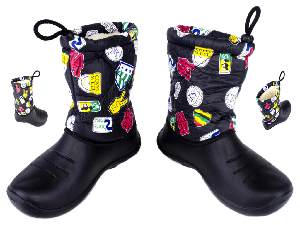 Сапоги подростковые/женские на искусств. меху брезент непромок. черные с рисунком 36 разм. DreamStan