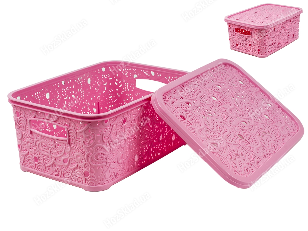 Корзина с крышкой Ажур (цвет - розовый) 6л Efe plastics