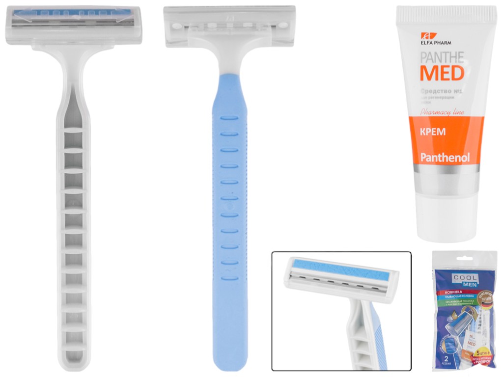 Набор для бритья Cool Men, 5 одноразовых станков с двойными лезвиями и крем Panthenol, 300мл