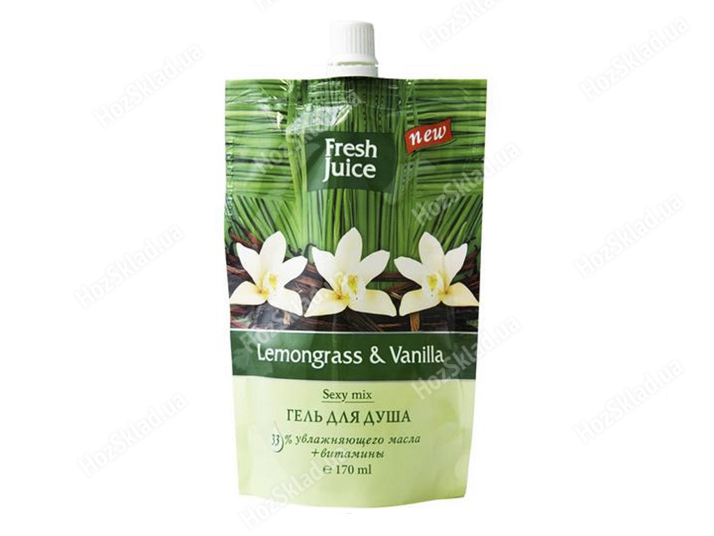 Крем-гель для душу Fresh Juice дой-пак Lemongrass & Vanilla лимонник і ваніль 200мл