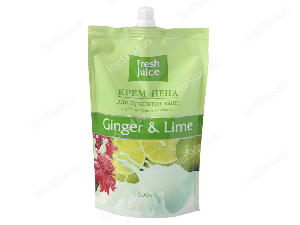 Крем-пена Fresh Juice дой-пак для принятия ванн с увлажняющим молочком Ginger & Lime 500мл