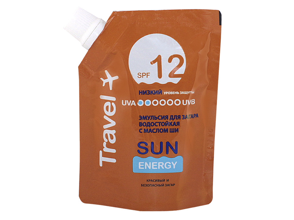 Эмульсия для загара "Sun Energy" с маслом ши водостойкая SPF 12 дой-пак 90мл