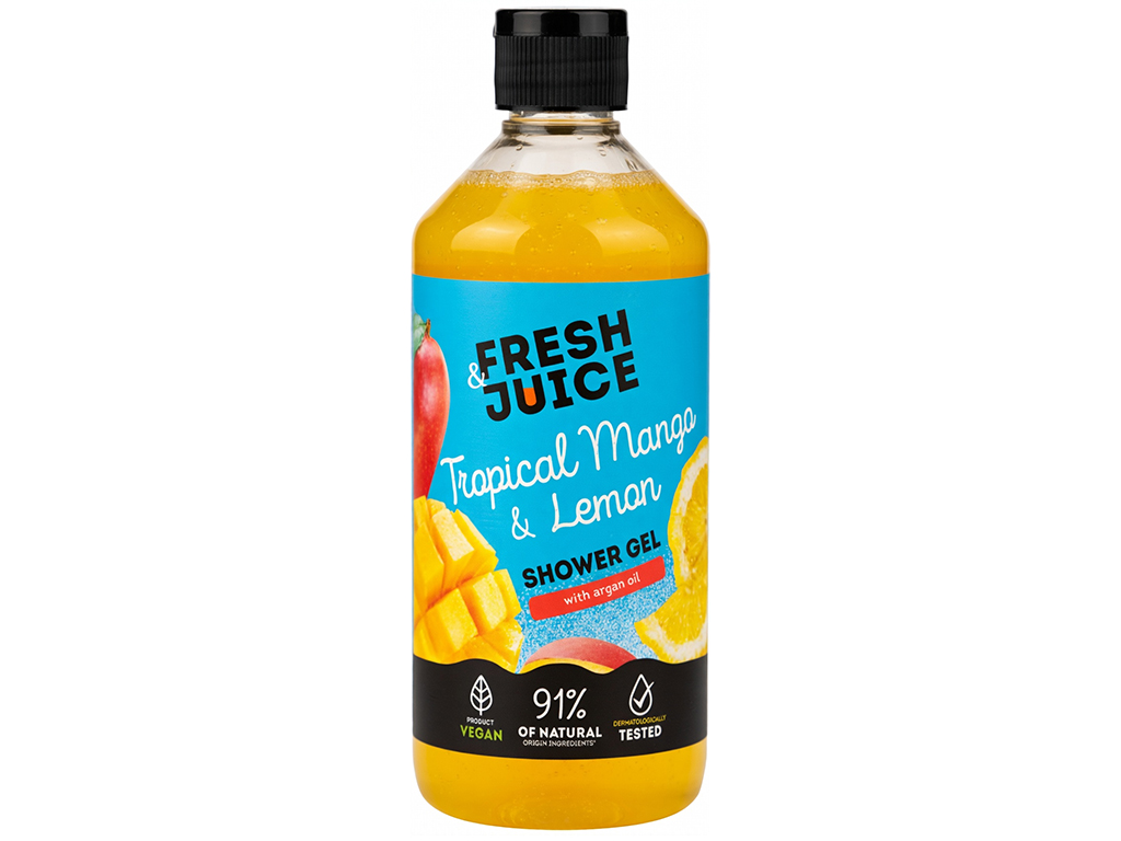 Гель для душа Fresh Juice, Tropical Mango & Lemon, с маслом арганы, аромат цитрусовый, 473мл