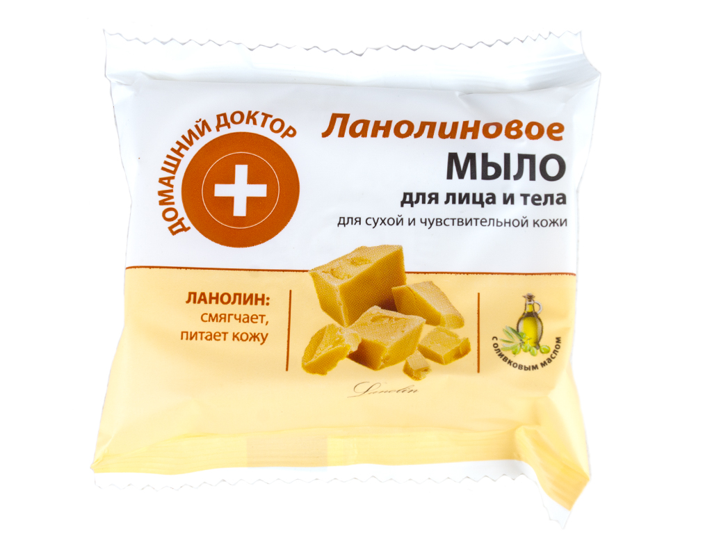 Мыло для лица и тела Домашний доктор Ланолиновое - питает и смягчает кожу 70г