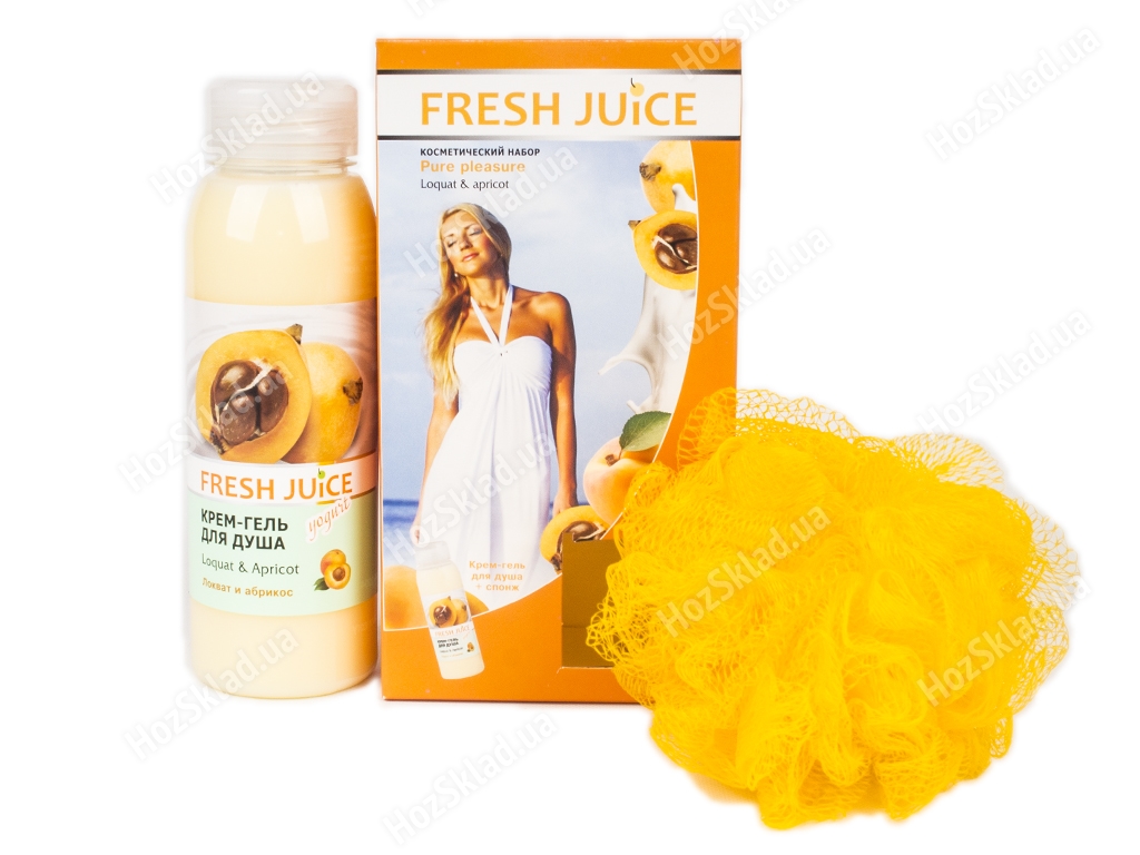 Набор косметический Fresh juice Pure pleasure (Крем-гель для душа 300мл+Спонж массажный для тела)